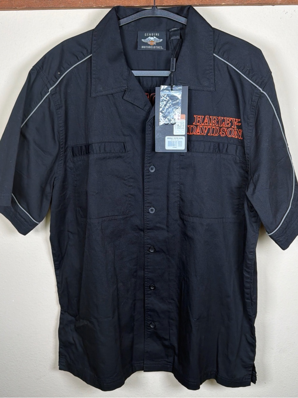 Harley-Davidson Men's Black Cotton Button-Up Short Sleeve Shirt L  Burning Skull